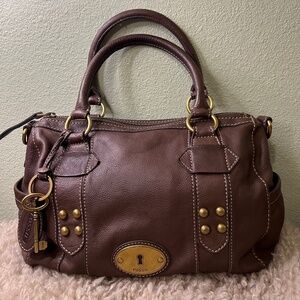 FOSSIL Vintage Brown Maddox Genuine Pebble Leather Handbag Purse Satchel